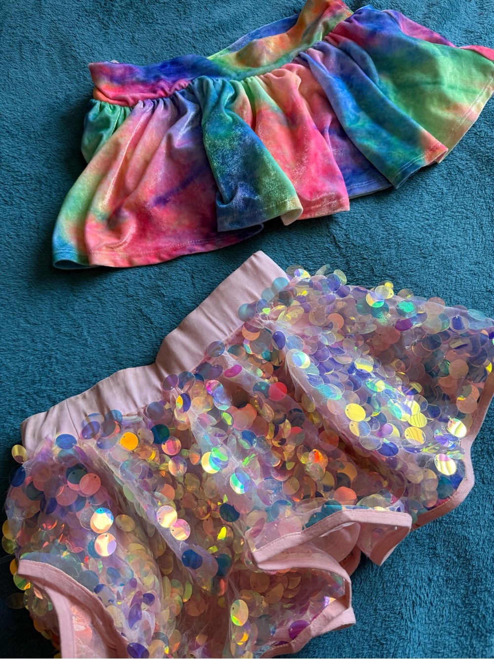 iheartraves 2 mini skirt bundle velvet rainbow pastel tie dye light pink sequin